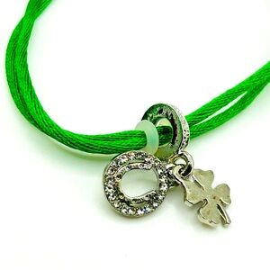 Stackable Irish bracelet with silver tone shamrock & lucky horseshoe charms